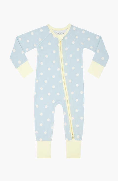 Sea Blue Polka Dot Zipper Romper