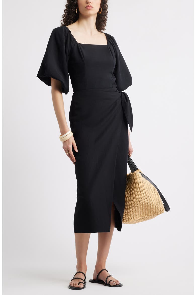 Midi Wrap Skirt, Alternate, color, BLACK