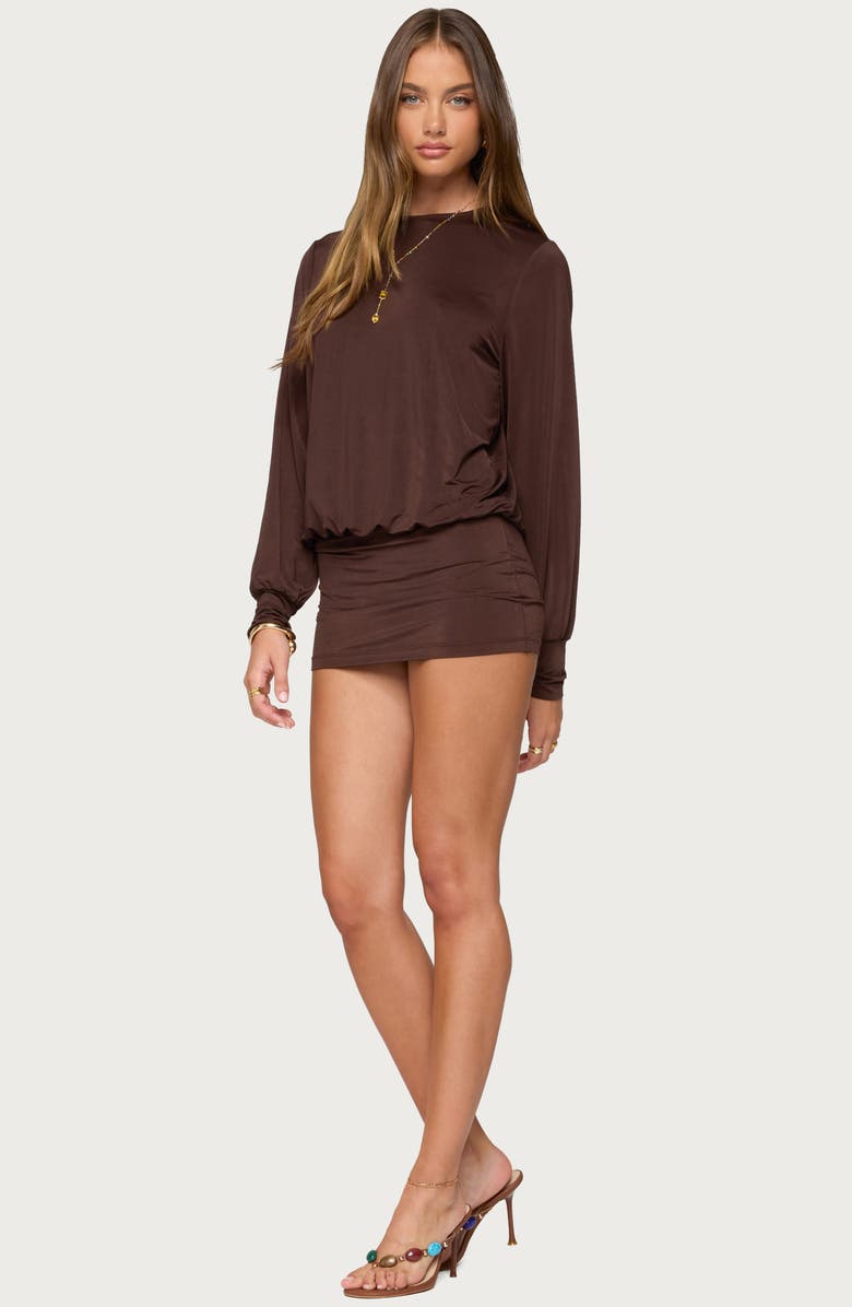EDIKTED Guilia Cutout Back Long Sleeve Minidress, Alternate, color, Dark-Brown