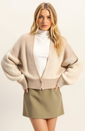 Modenaire Ribbed Knit Cardigan with Drop Shoulders, Relaxed Fit and Cropped Hem