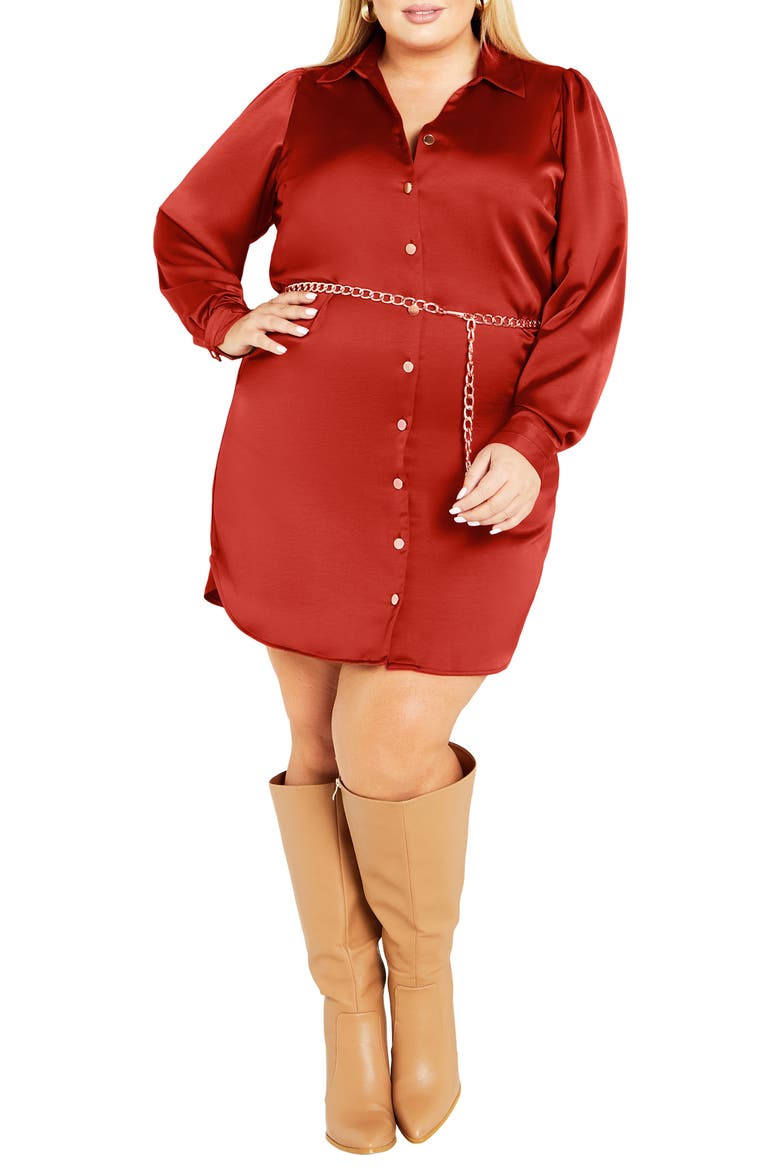 Harmoni Long Sleeve Satin Shirtdress, Main, color, CARAMEL