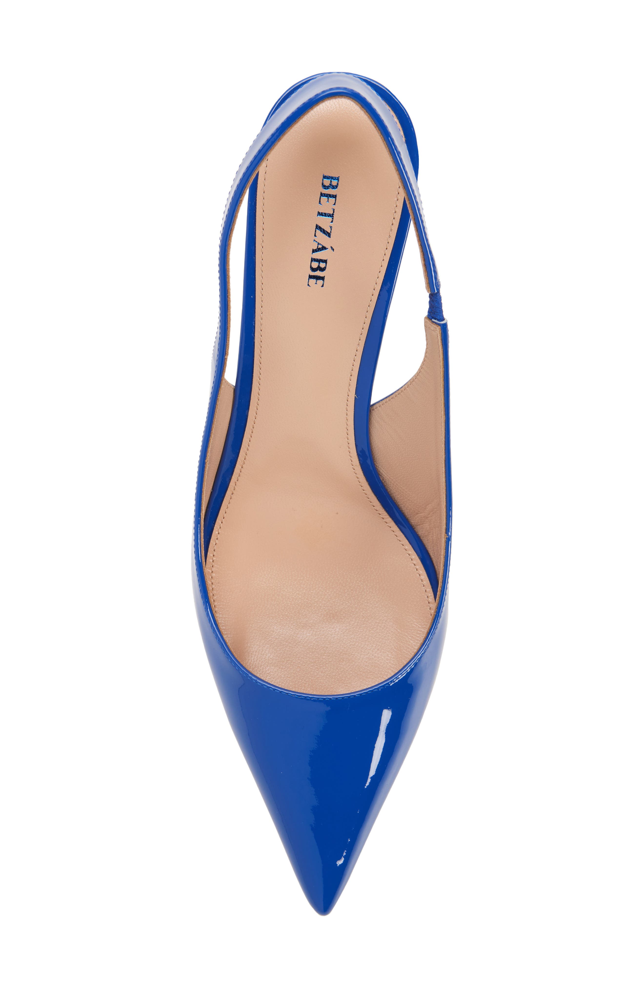 BETZÁBE Lola Pointed Toe Slingback Pump, Alternate, color, Blue Patent White Detail