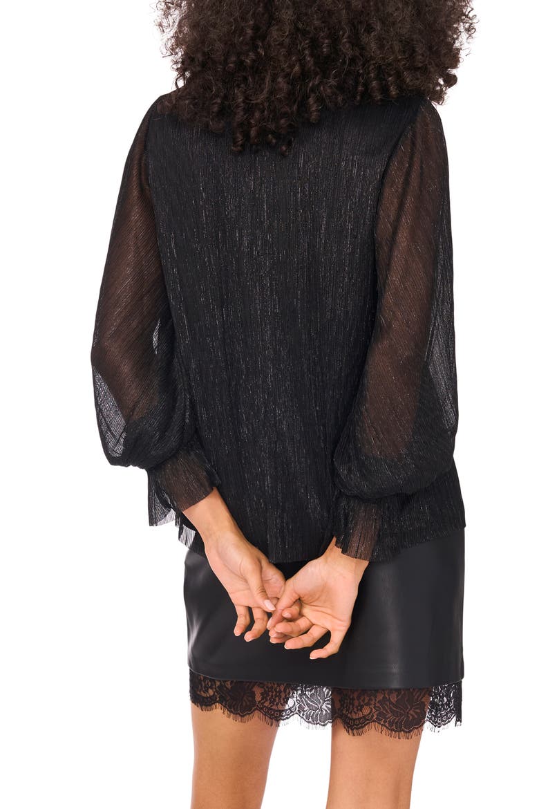 Metallic Blouson V-Neck Top, Alternate, color, RICH BLACK