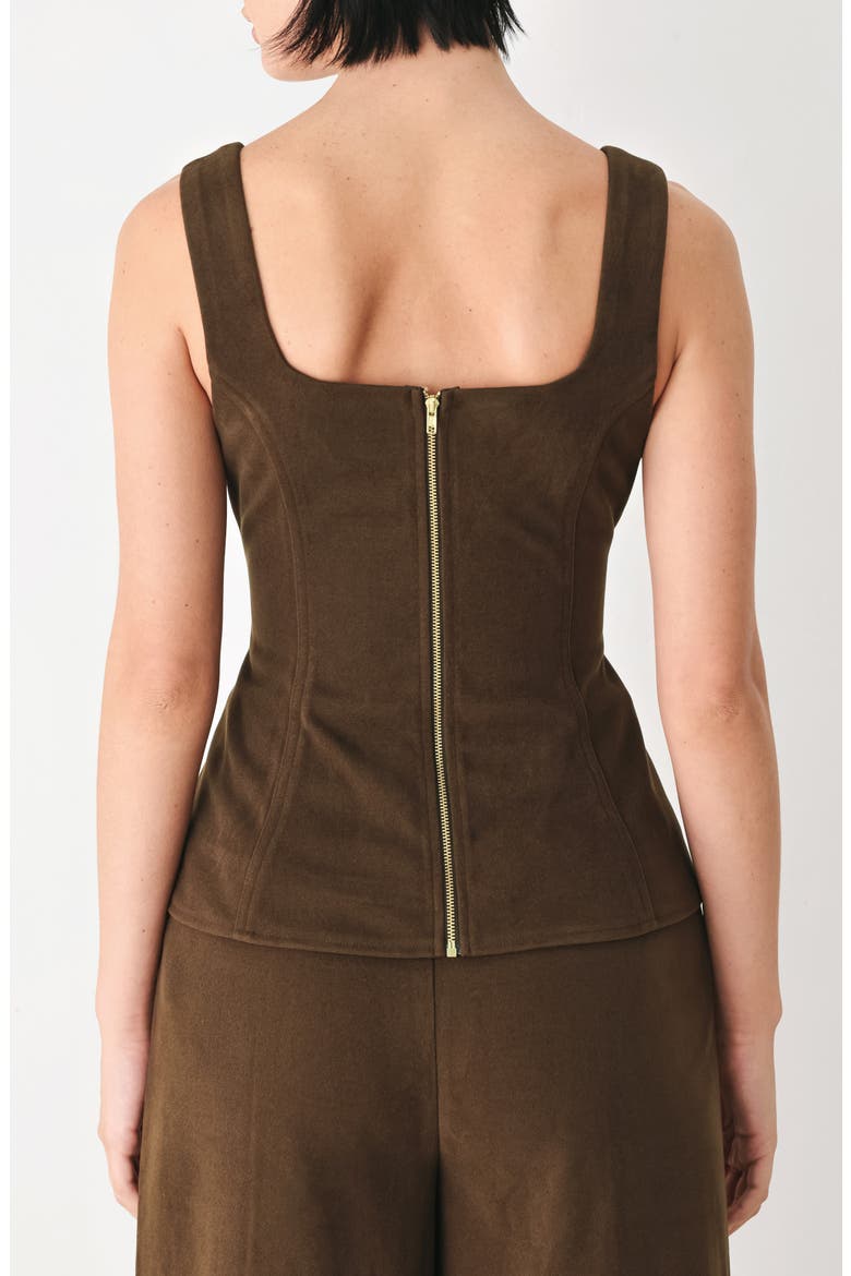 Crest Button Peplum Corset Top, Alternate, color, BROWN