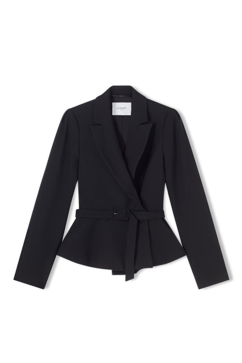 Nina Belted Peplum Blazer, Alternate, color, BLACK