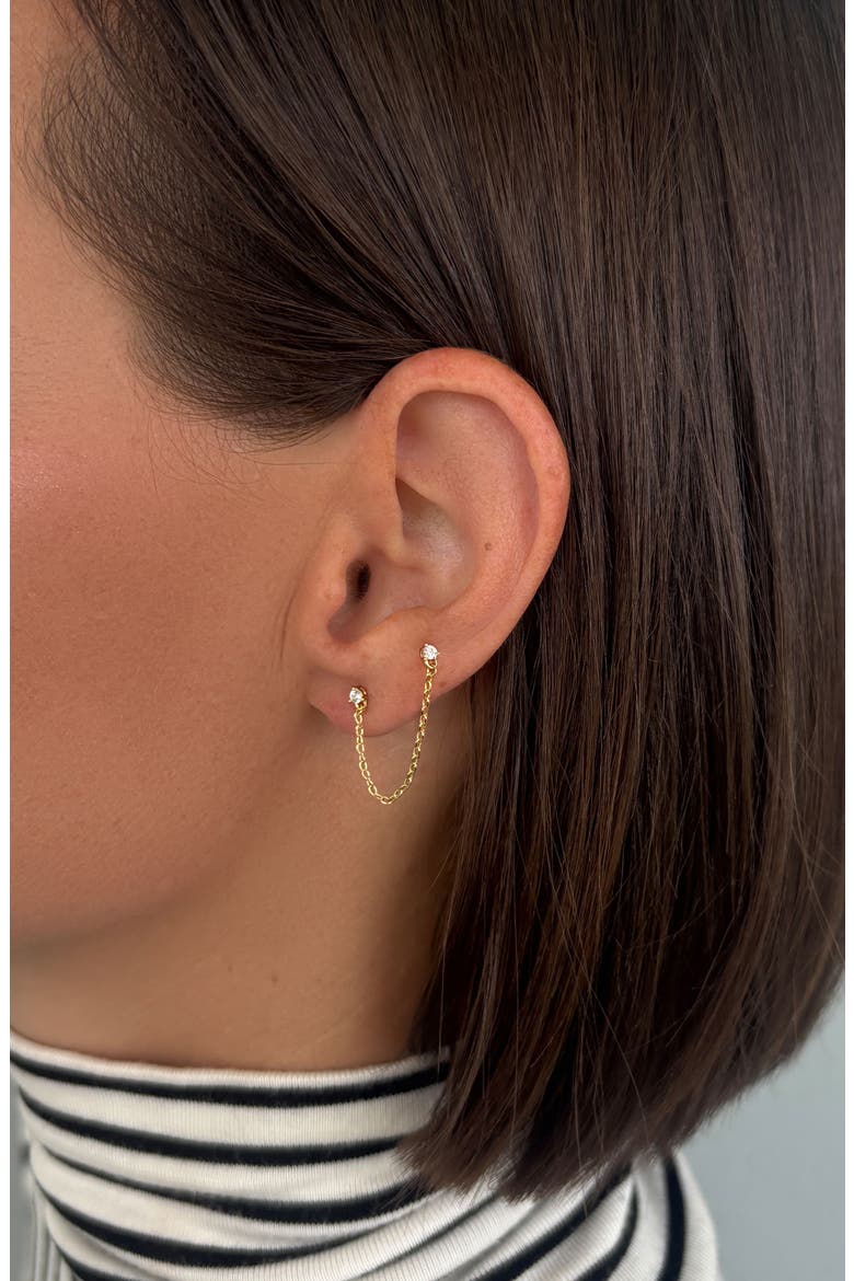 Double Piercing Chain Earrings, Alternate, color, GOLD