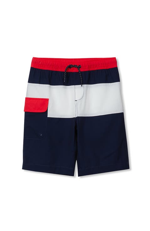 Boys Chlorine Resistant Colorblock Hydroliner Board Swim Trunks