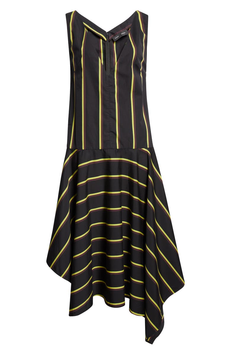 Proenza Schouler Beatriz Stripe Asymmetric Midi Dress, Alternate, color, Black Multi