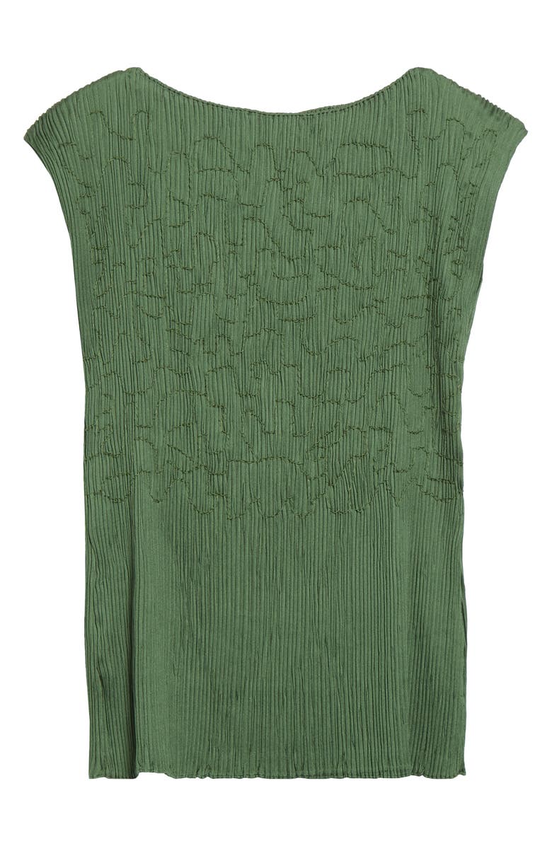 Lafayette 148 New York Embroidered Plissé Satin Top, Alternate, color, Moss