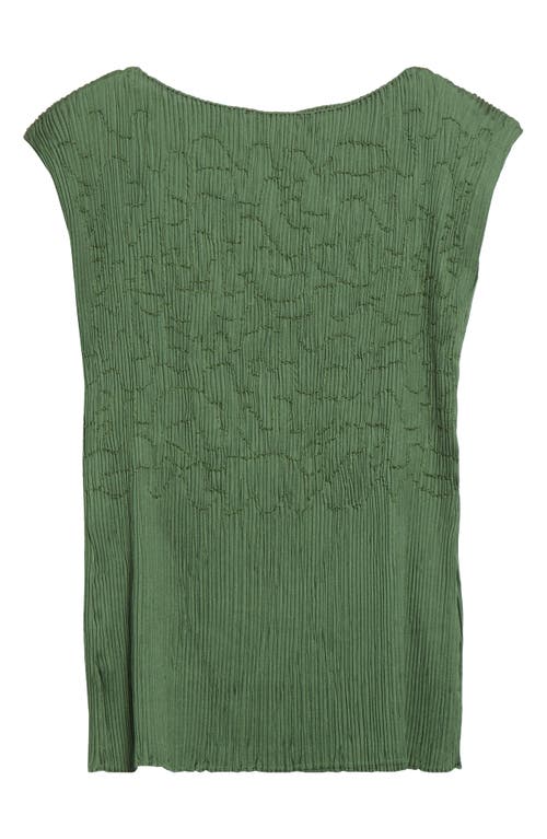 Lafayette 148 Satin Plisse Smocked Sleeveless Blouse In Green