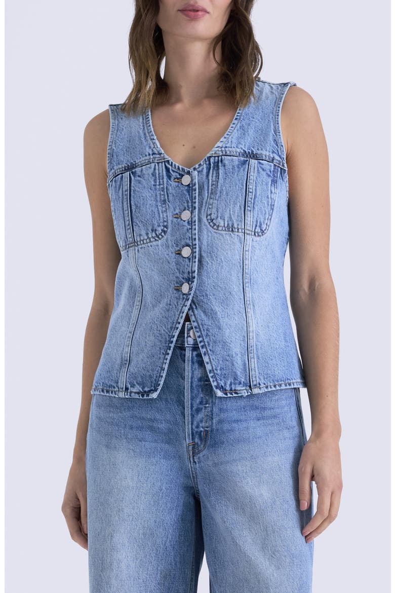 Gia Fitted Collarless Denim Vest, Main, color, HAZY