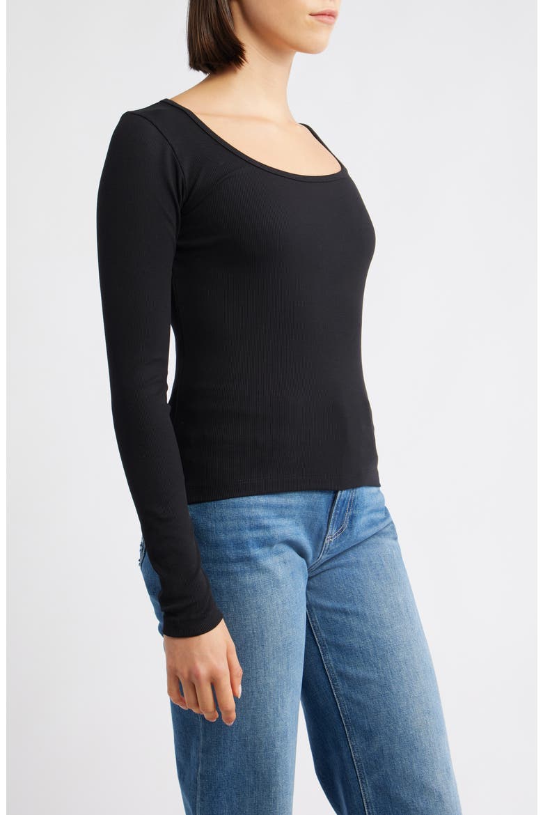 Square Neck Long Sleeve T-Shirt, Alternate, color, BLACK