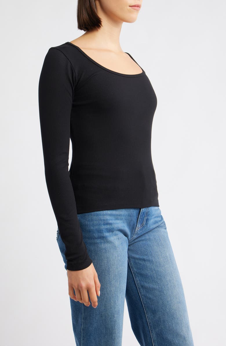 Mavi Jeans Square Neck Long Sleeve T-Shirt, Alternate, color, Black