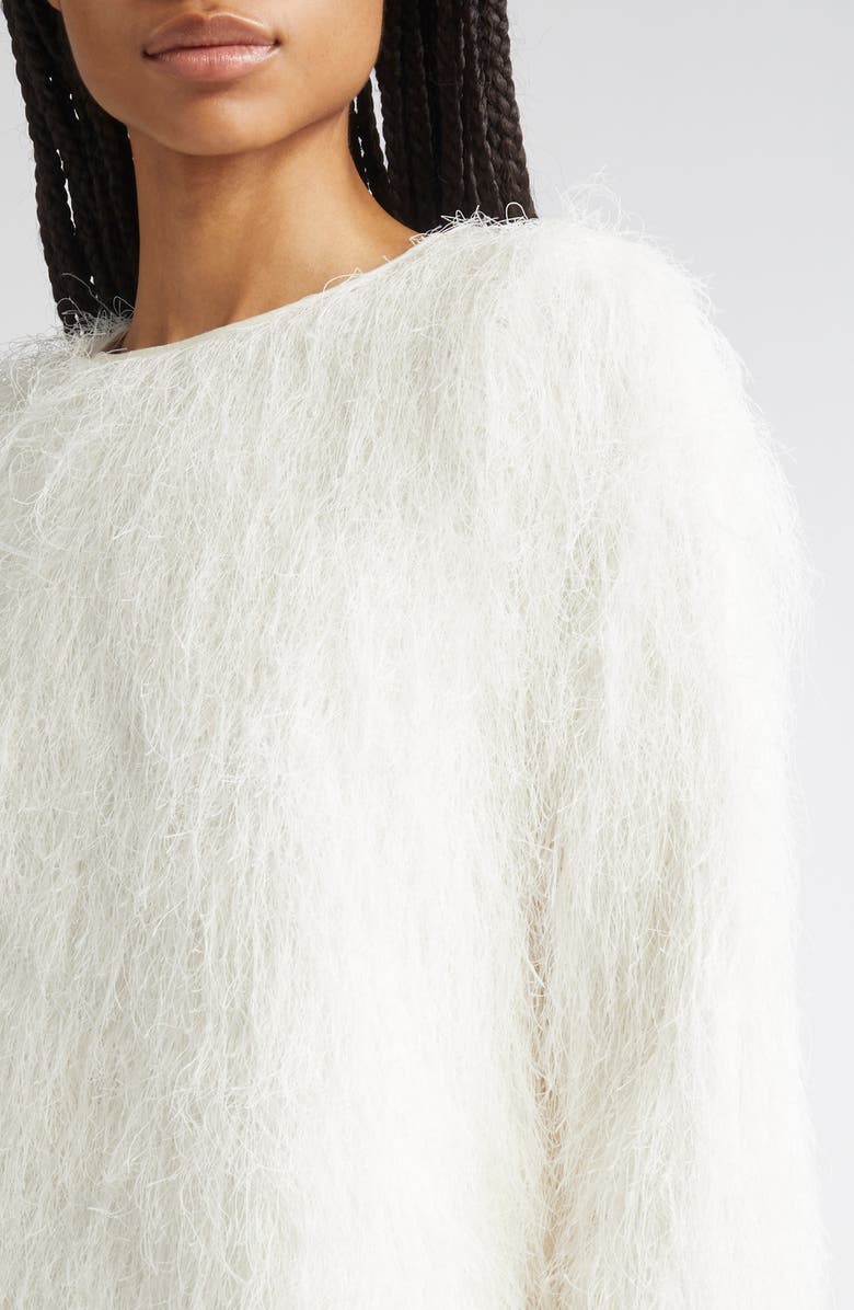 LOULOU DE SAISON Tina Long Sleeve Fringe Minidress, Alternate, color, White