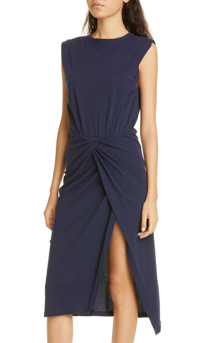 Derek Lam 10 Crosby Landry Sleeveless Twist Waist Cotton Dress, Alternate, color, Navy