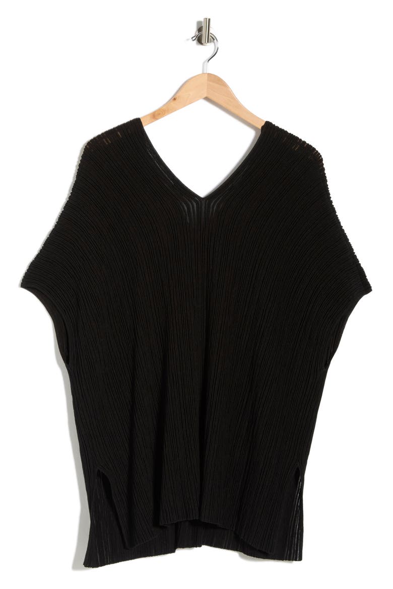 Ottoman Stitch Short Sleeve Sweater, Alternate, color, BLACK