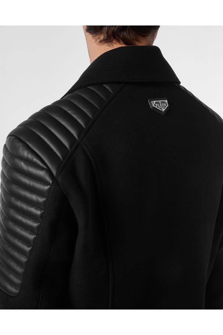 Wool Biker Jacket With Leather Inserts Men, Alternate, color, black