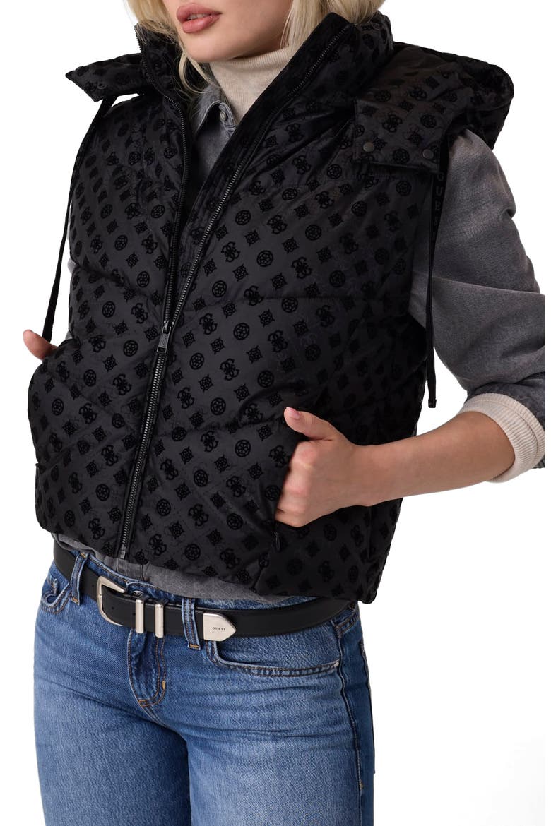 Daisy Cropped Logo Puffer Vest, Main, color, JBLACK-BLACK