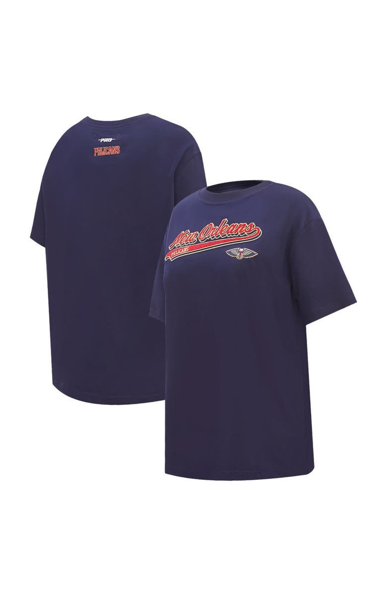 PRO STANDARD Women's Pro Standard Navy New Orleans Pelicans Script Boyfriend T-Shirt, Main, color, Navy