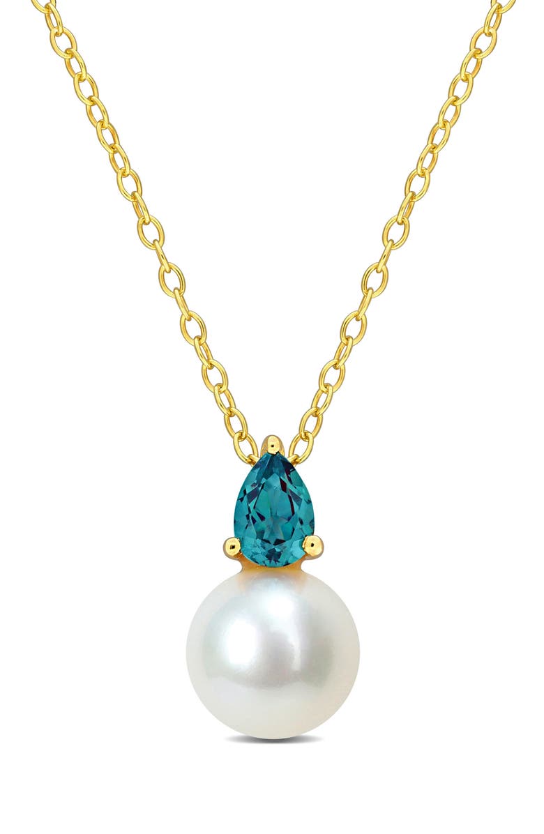 DELMAR Lab Created Alexandrite & Freshwater Pearl Pendant Necklace, Main, color, Green