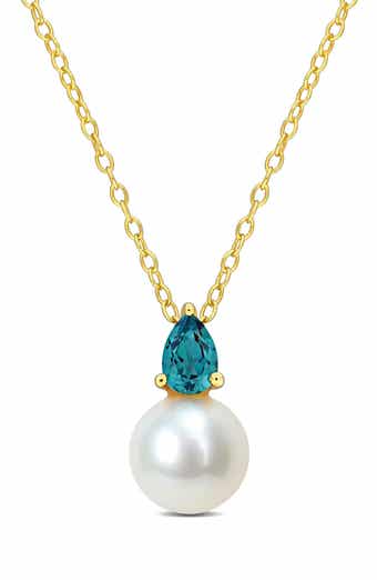 Lab Created Alexandrite & Freshwater Pearl Pendant Necklace