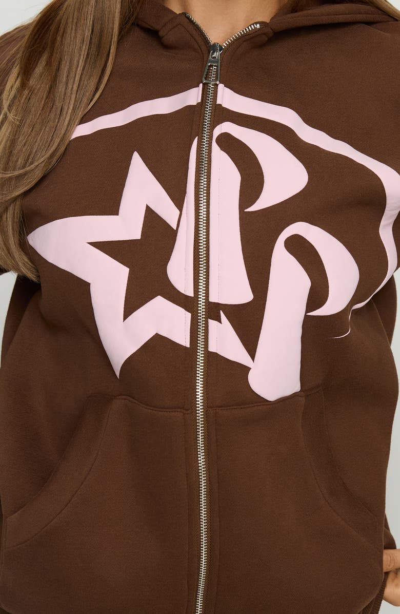 Princess Polly Stargirl Front Zip Hoodie, Alternate, color, Brown