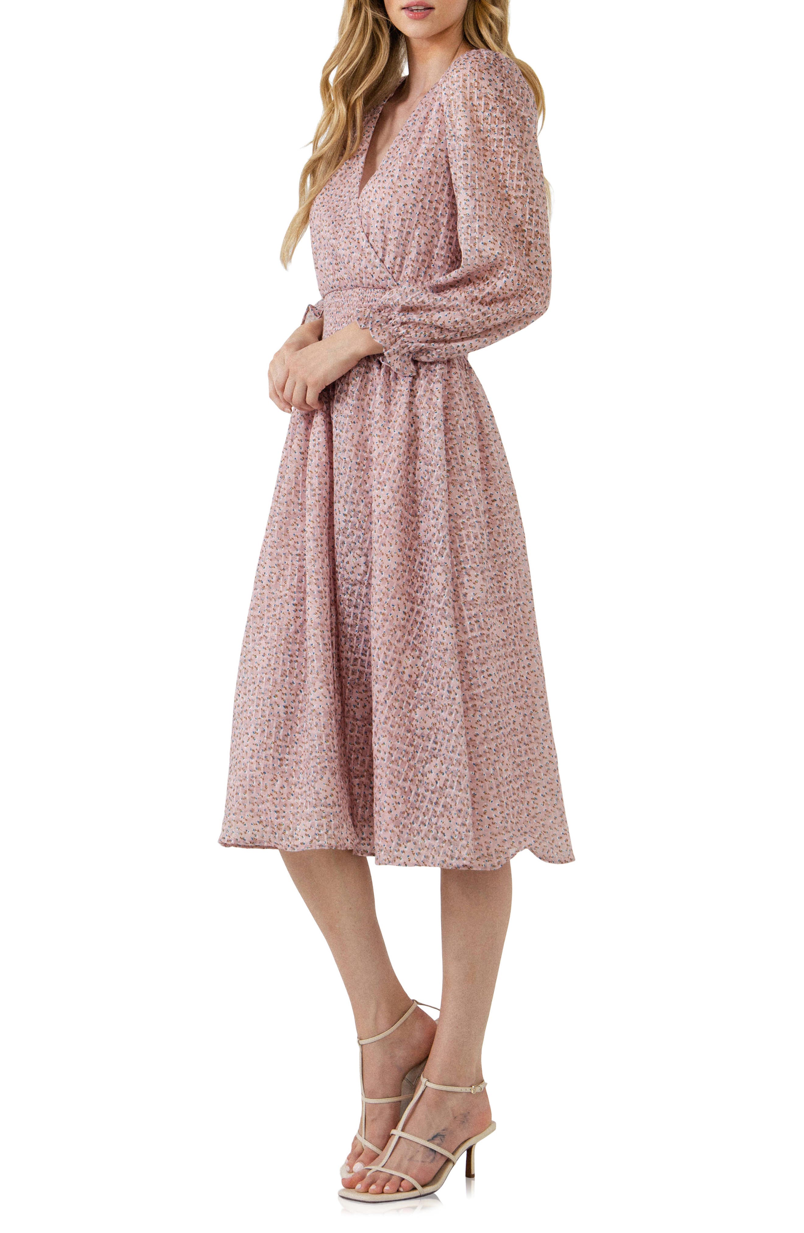 Free the Roses Floral Waist Smocked Midi Dress (Women) | Nordstromrack