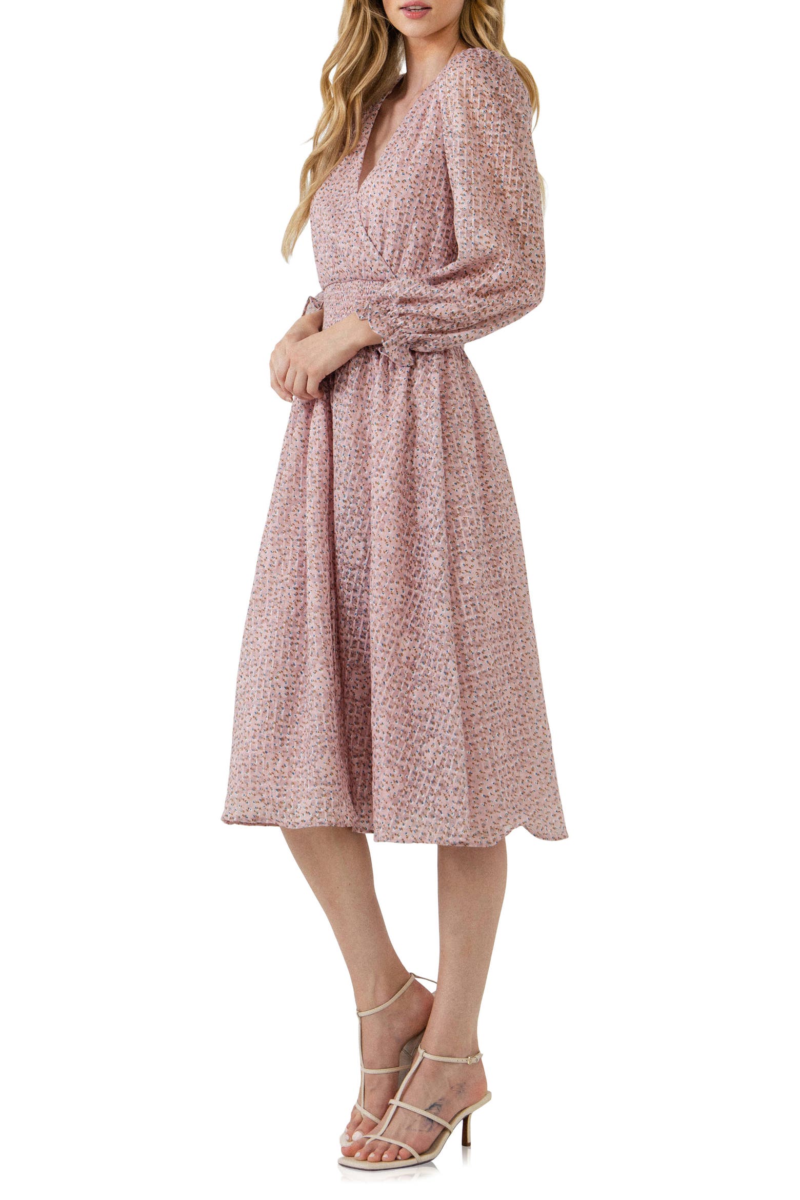 Dagger With Roses Free the Roses Floral Waist Smocked Midi Dress (Women) | Nordstromrack