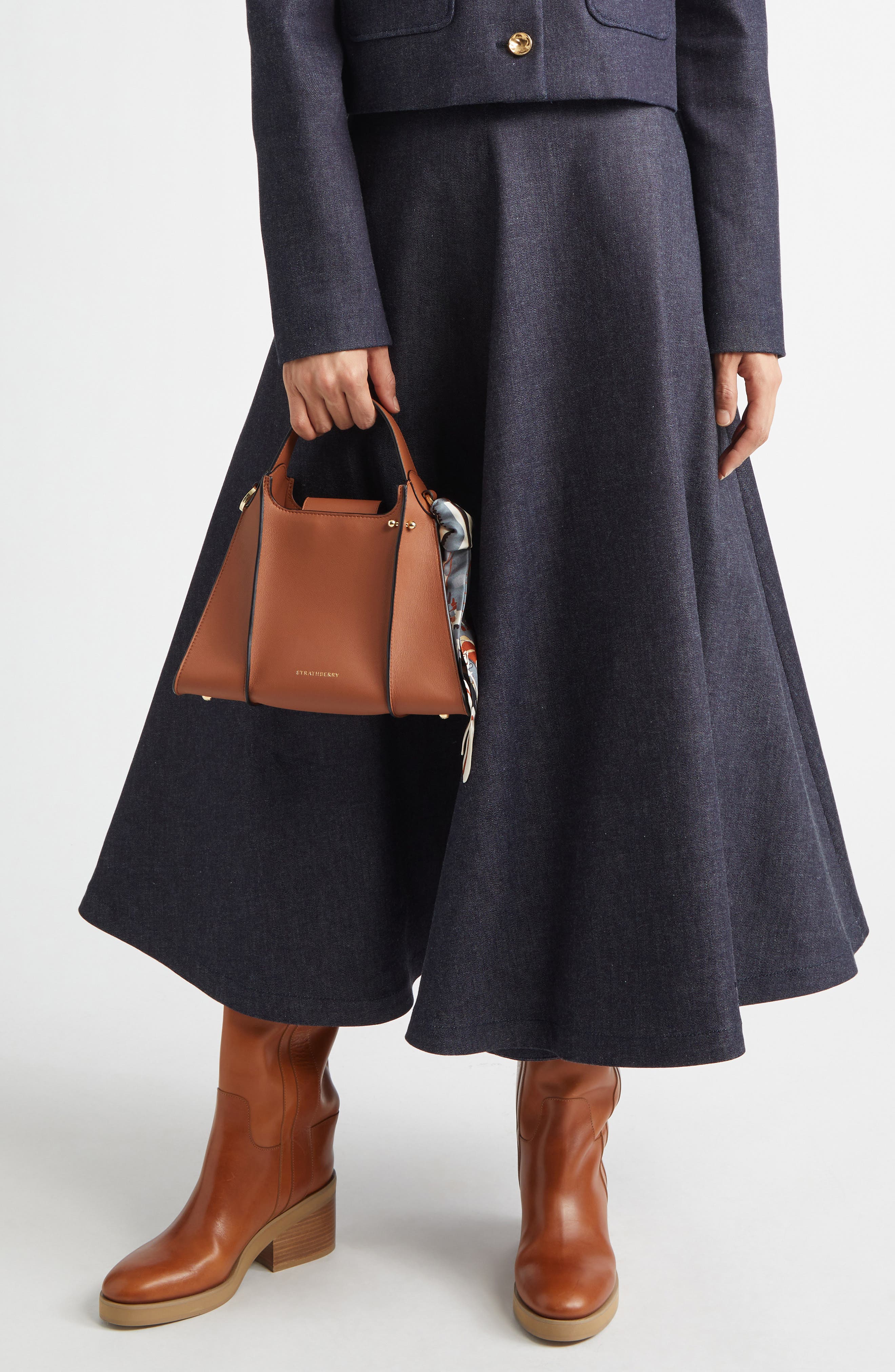 Strathberry Arkshell Top Handle Leather Bag, Alternate, color, Chestnut