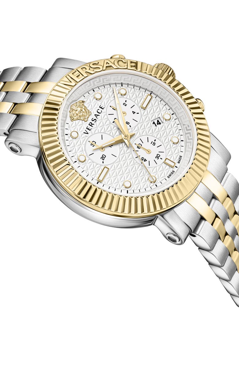 Versace V-Chronograph Classic Bracelet Watch, 45mm, Alternate, color, Two Tone