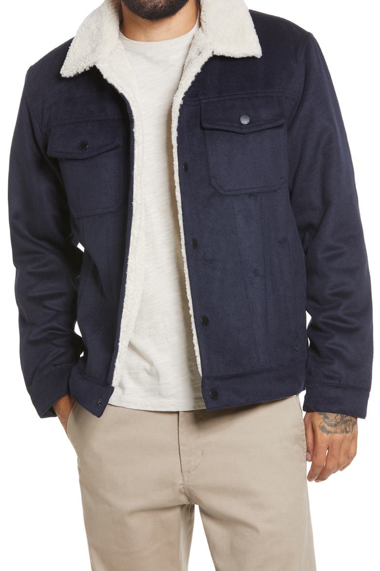 Fleece Lined Wool Blend Trucker Jacket, Main, color, NIGHTDNUQ