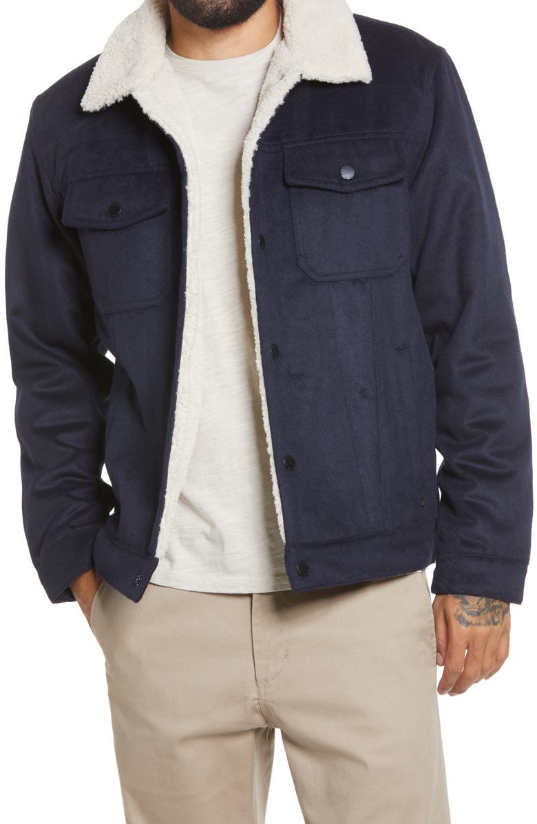 Scotch & Soda Fleece Lined Wool Blend Trucker Jacket, Main, color,