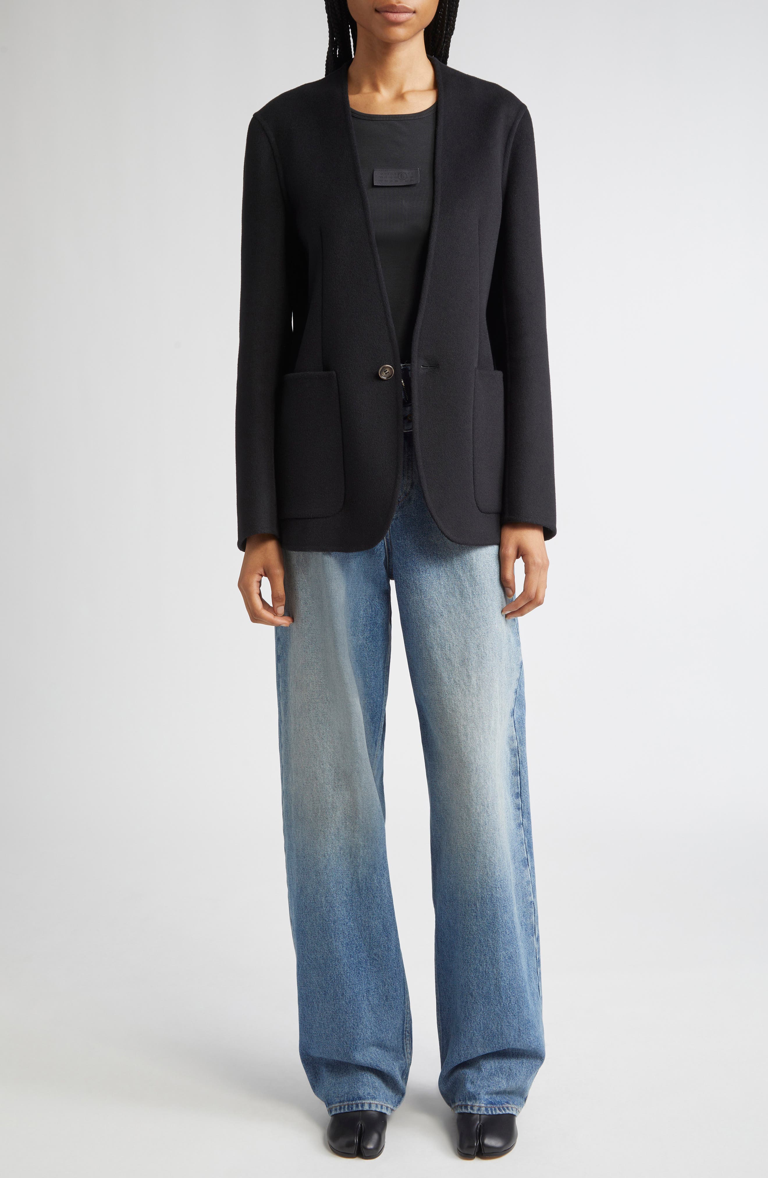 Collarless Single Breasted Virgin Wool Blazer - image 2
