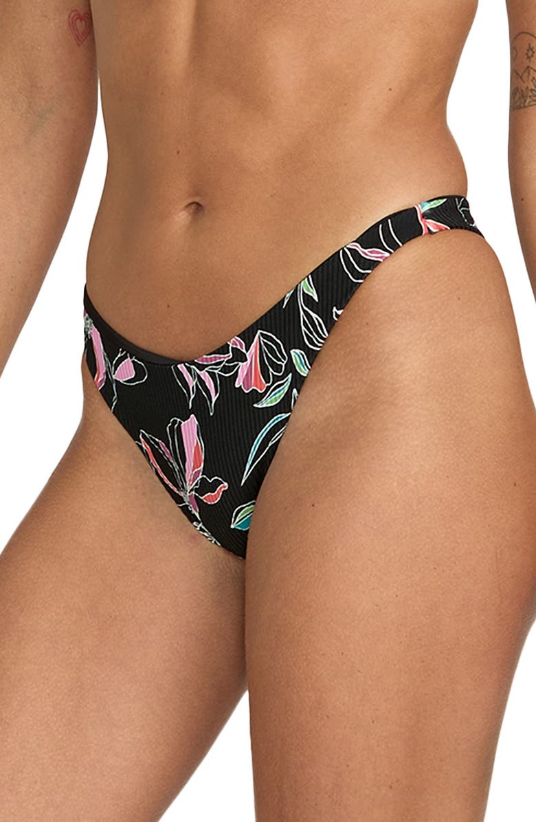Volcom Dream In Bloom Rib Bikini Bottoms, Alternate, color, Black Multi