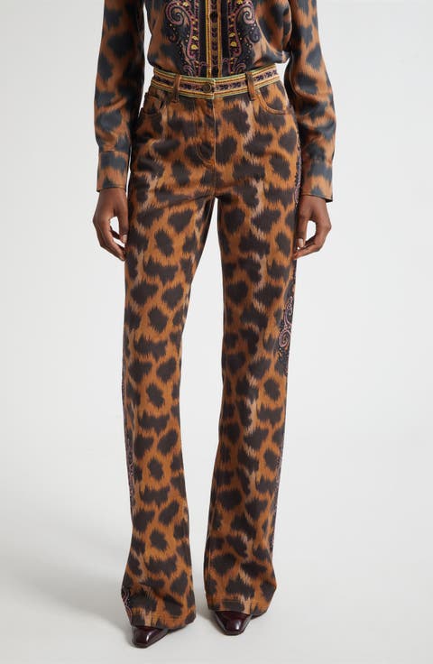 Animal Print Stretch Denim Bootcut Jeans