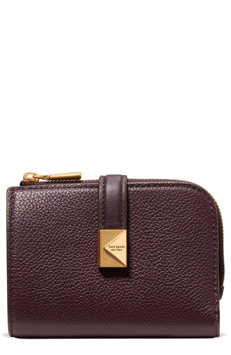 Kate Spade New York deco pebbled leather bifold wallet, Main, color, Blackberry Jam