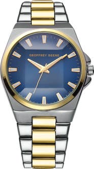 GEOFFREY BEENE Faceted Glass Two-Tone Bracelet Watch, 41mm