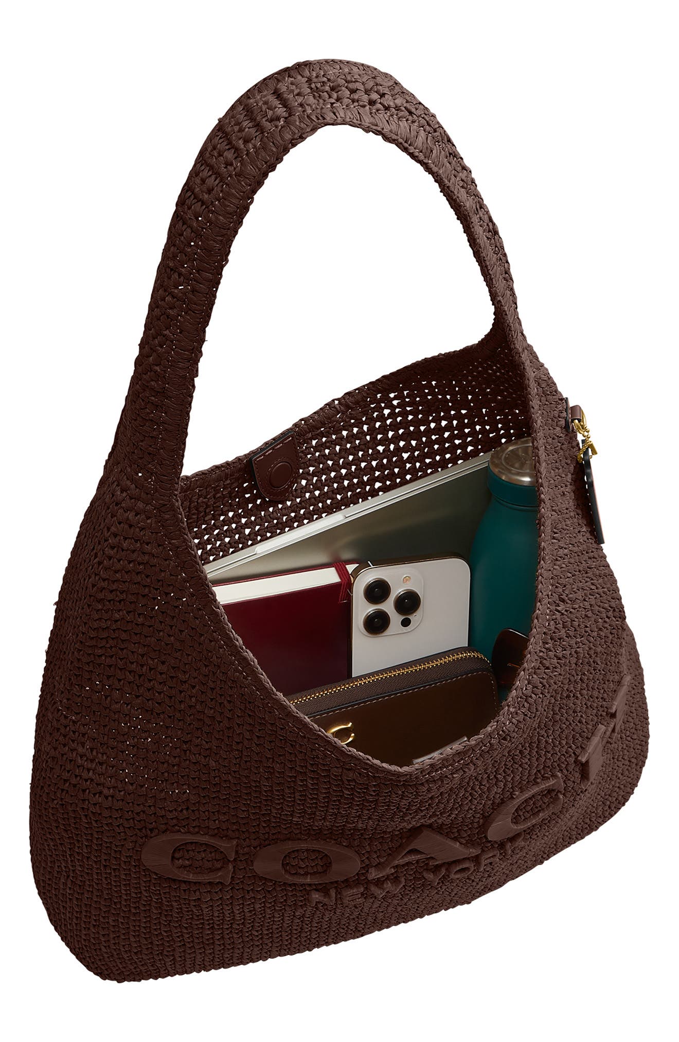 COACH Brooklyn Straw Shoulder Bag, Alternate, color, Maple