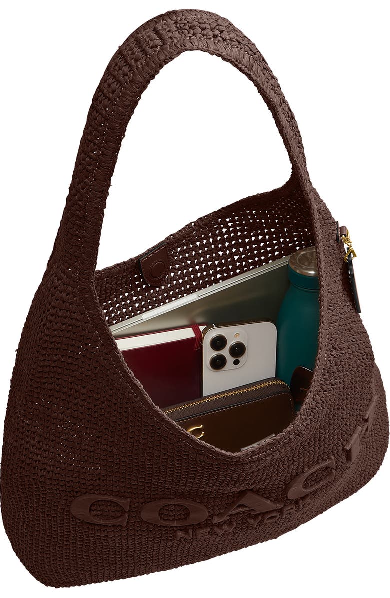 COACH Brooklyn Straw Shoulder Bag, Alternate, color, Maple