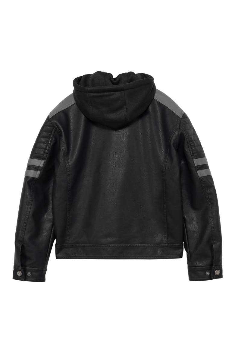 Kids' Hooded Faux Shearling Lined Faux Leather Moto Jacket, Alternate, color, BLACK/CHARCOAL