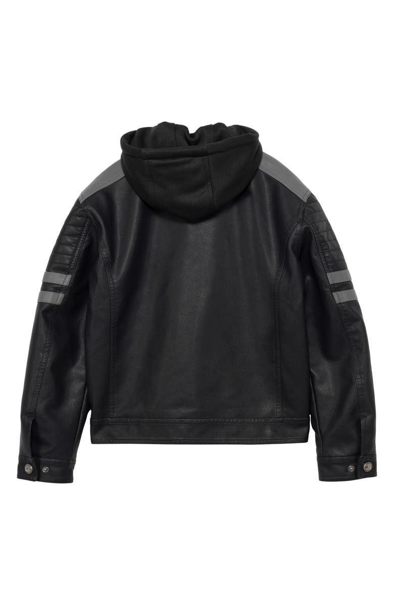 XRAY Kids' Hooded Faux Shearling Lined Faux Leather Moto Jacket, Alternate, color, Black/Charcoal