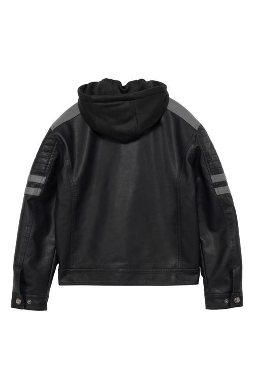 X-ray Xray Kids' Hooded Faux Shearling Lined Faux Leather Moto Jacket In Black
