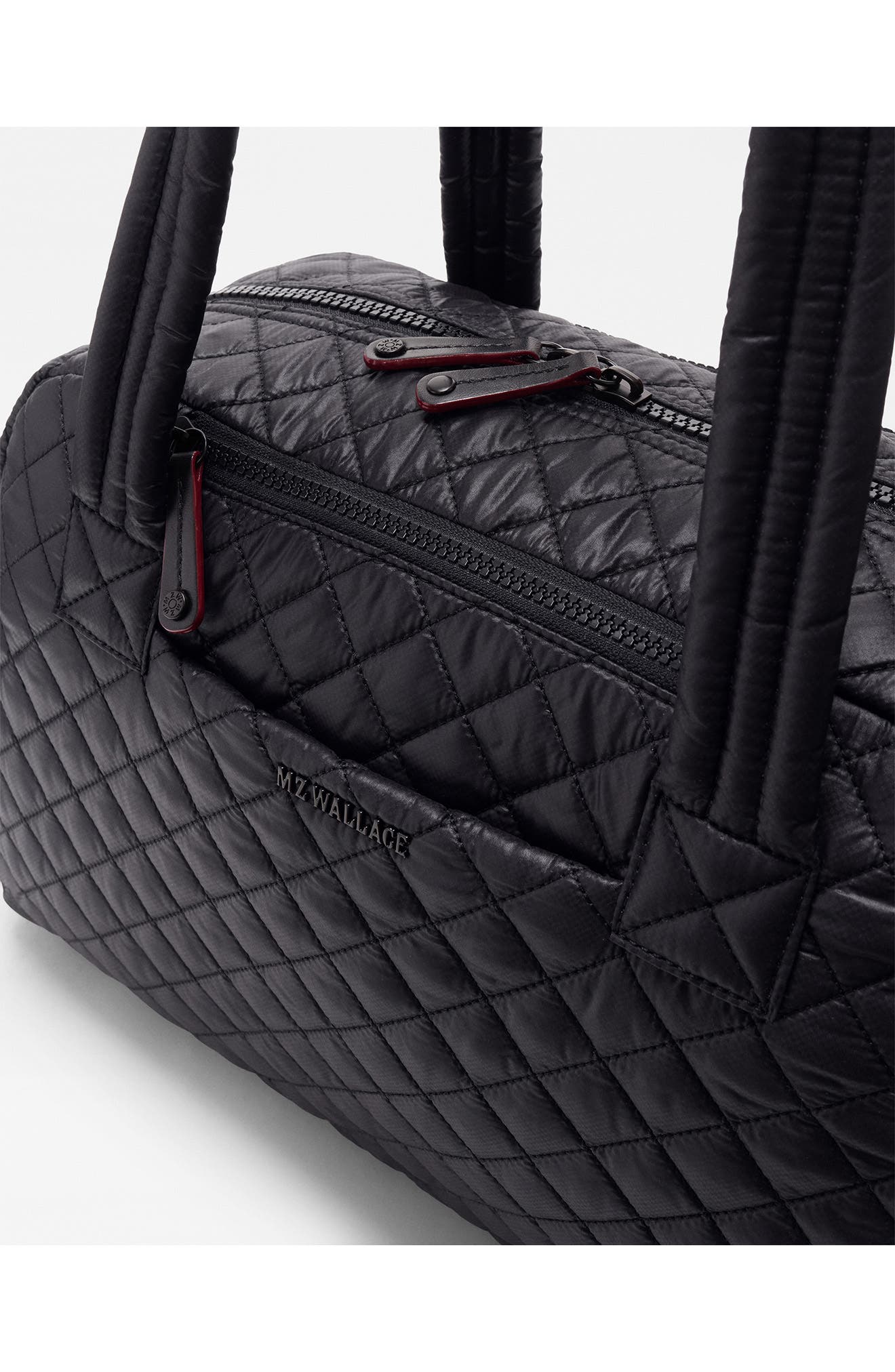 MZ Wallace Jimmy Deluxe Quilted Nylon Duffle Bag, Alternate, color, Black