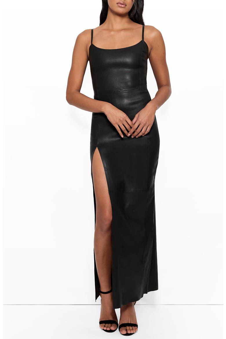 Aphrodite Stretch Leather Dress, Main, color, Black