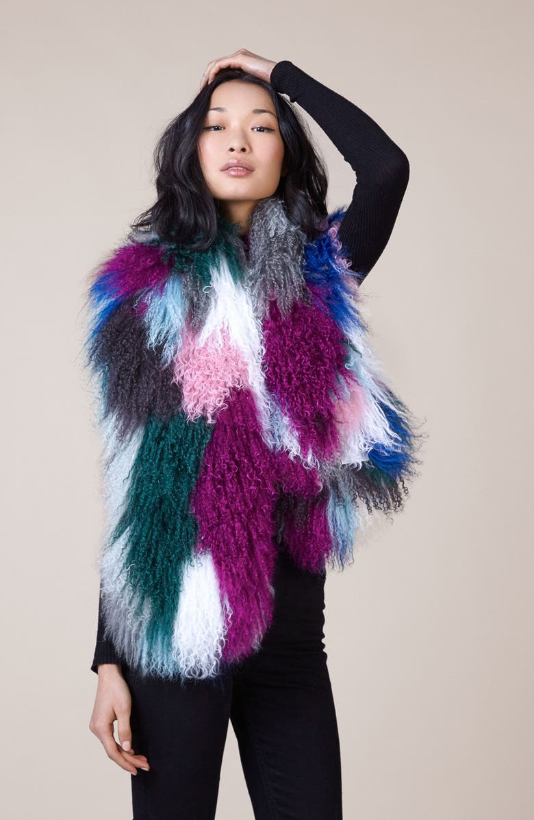 Charlotte Simone 'Kaleidoscope' Genuine Mongolian Lamb Fur Stole, Alternate, color, 