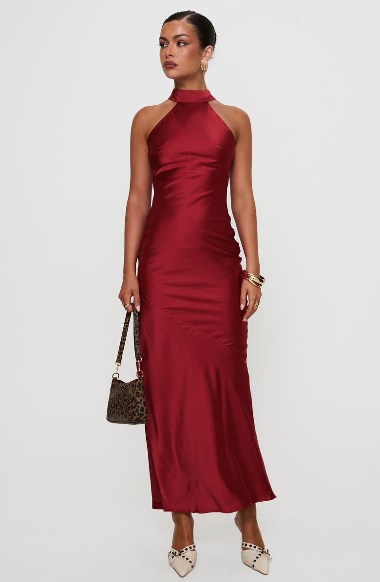 Princess Polly Mordecai Tie Back Satin Maxi Dress, Alternate, color, Burgundy