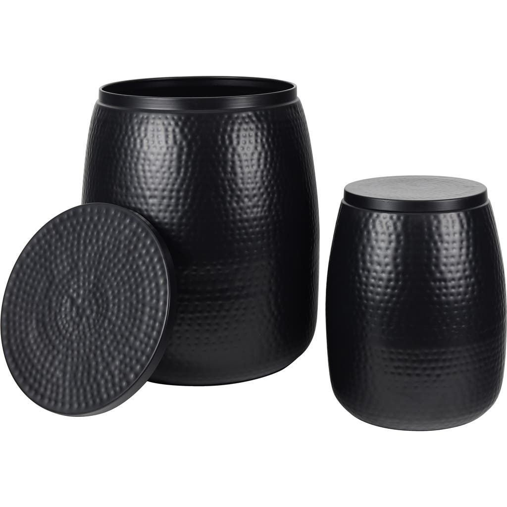 Happimess Merida Modern Rustic 2-piece Hammered Metal Drum Storage Side Tables With Lids