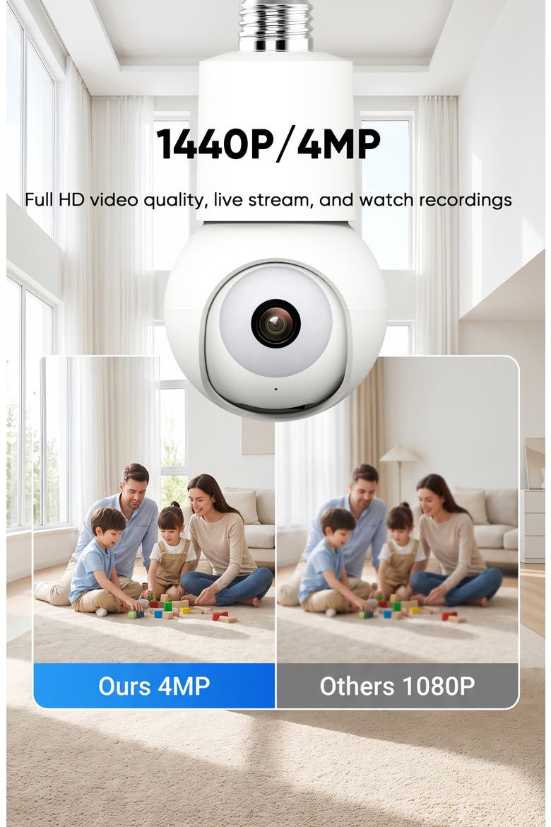 Smart WiFi 2K Light Bulb Camera, Alternate, color, White