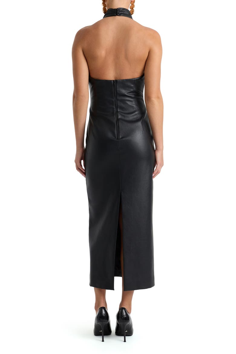 Gina Faux Leather Halter Midi Dress, Alternate, color, BLACK