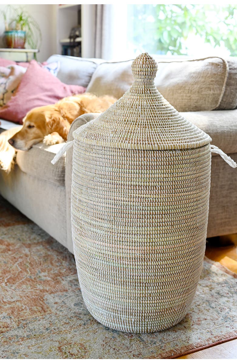 African Modern Slender Laurel Hamper Basket, Alternate, color, Natural